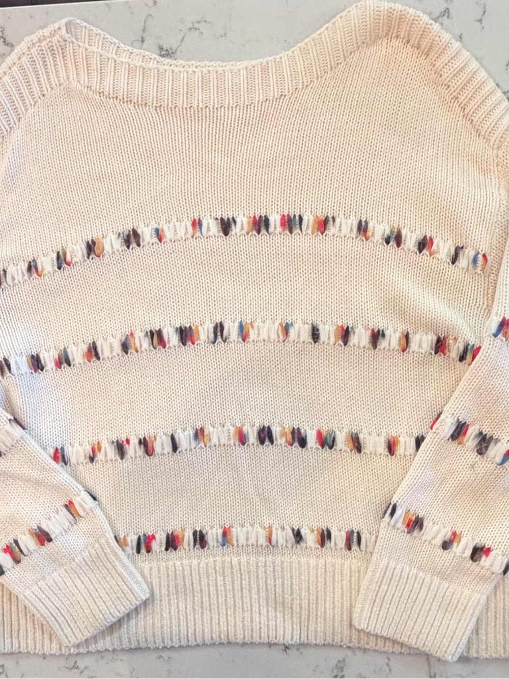 Lou & Grey for LOFT Rainbow Stitch Cotton Sweater XL Cream Multicolor